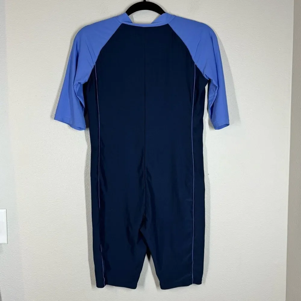 Coolibar Kids's Barracuda Neck To Knee Surf Suit Blue Swimsuit UPF 50+ Large